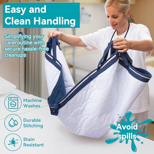 Image of Multipurpose Positioning Bed Pad 31 x 47 inch with Reinforced 10 Handles -Washable, Waterproof, Reusable Pad for Elderly, Bedridden, Transfer, Repositioning, Incontinence & Mattress Protection, Navy Blue