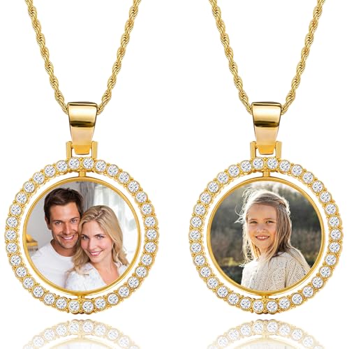 Custom Picture Necklace Personalized Photo, Personalized Circle Chain Pendant with Picture Christmas Birthday Memorial Gifts for Women Men Boyfriend