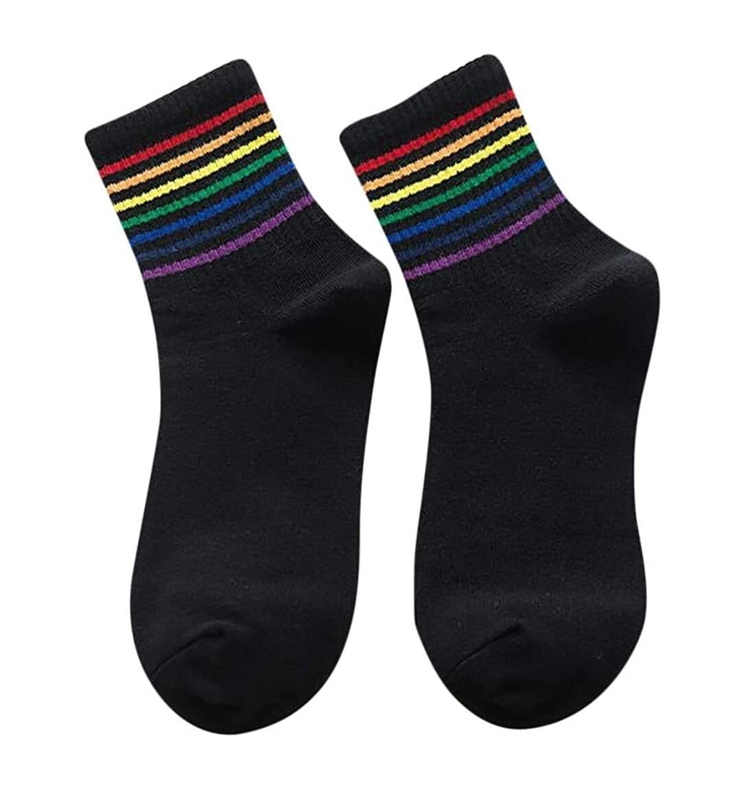 Calcetines 10 Pares De Calcetines Algodón Unisex Patrón Rayas Arco Iris Trabajo Deportivos Suaves Y Cómodos Trabajo En Diario(D)