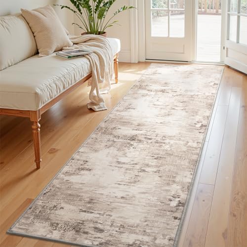 MontVoo 2x8 -Washable Runner Rug for Hallways-Non Slip Soft Bedside Bedroom- Entryway Laundry Room Stair Kitchen, Brown&Beige Autumn Leaves 2' x 6' (Rectangular)
