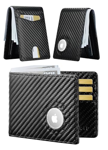 furid Apple Airtag Wallet Men Slim: Air Tag Wallet with Airtag Holder, RFID Blocking, Bifold, Front Pocket, Minimalist Card Wallet, Carbon Fiber Wallet