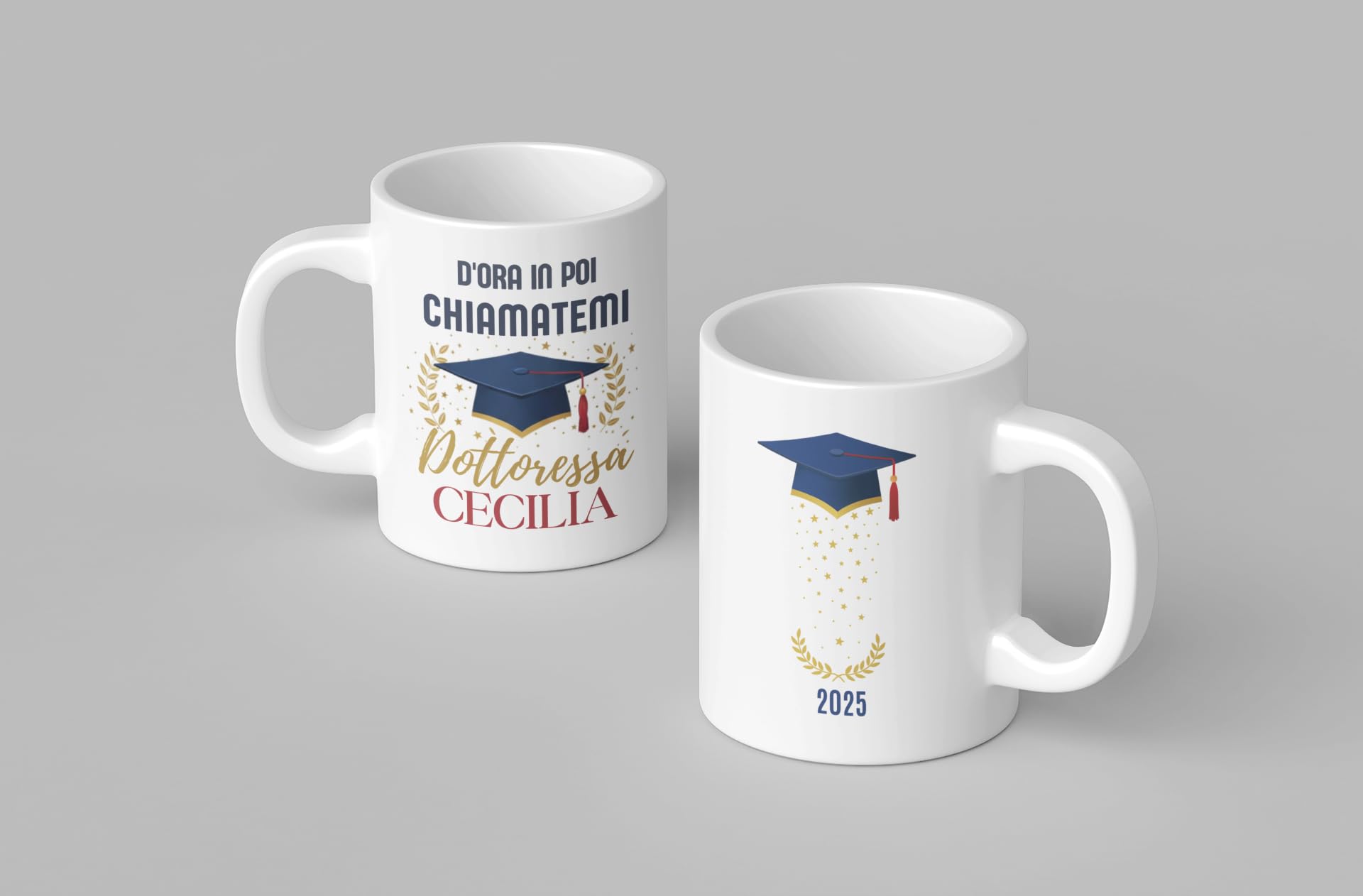 Tazza Personalizzata Per Laurea Donna Caribu Design, 325 Ml, Personalizzabile Con Nome, Facoltà E Stile Capelli, Bianca, Made In Italy - 2