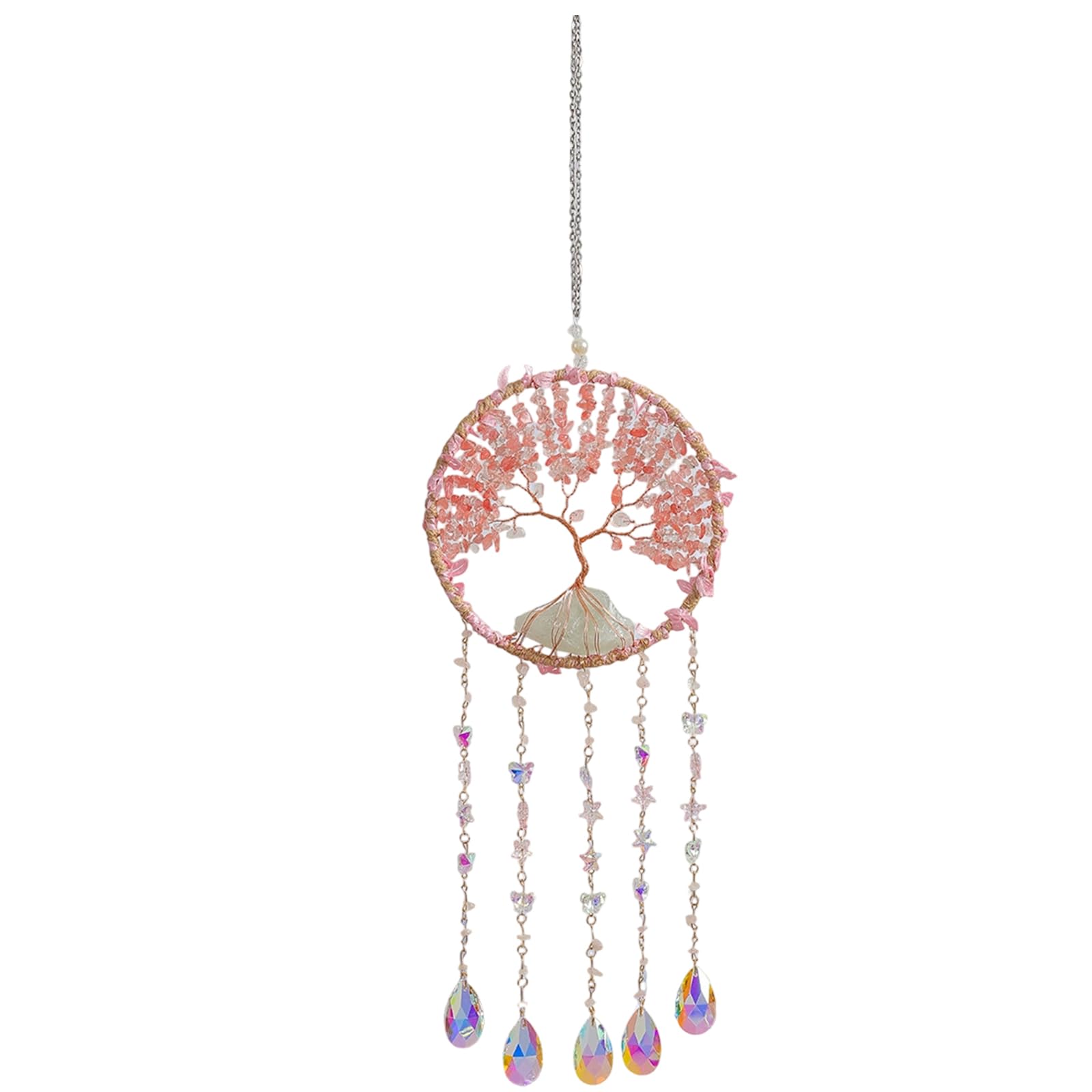 Artisanal Craft Crystal Beads Tree Dreamcatchers with Metal Wire Windchimes Spiritual Home Decoration for Bedroom Crystal Tree Dreamcatchers Spiritual Windchimes Ornament Ethnic Tassels Wall Art