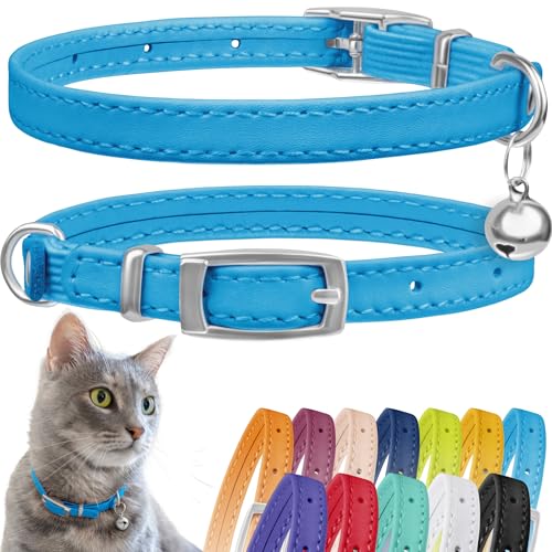 CollarDirect Leather Cat Collar with Bell - Kitten Collar, Small and Big Cat for Boy Cats, Girl Cats with Safety Elastic Strap (Neck Fit 8