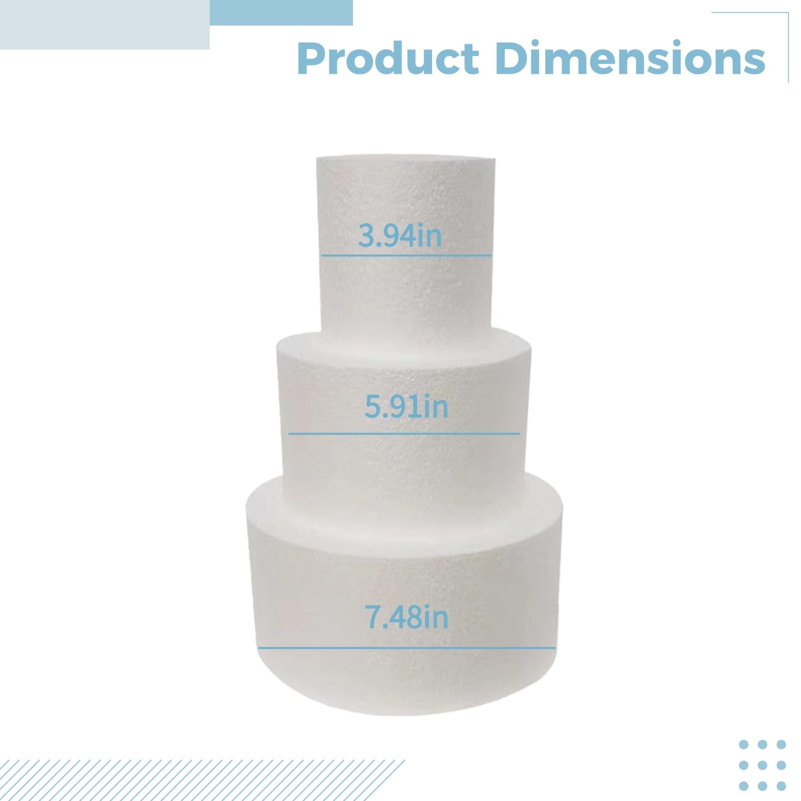 Dummies - Juego de 3 piezas de espuma para tartas, redondos, para principiantes, práctica, 10 cm, 15 cm, 8 pulgadas, 19 cm, decoración de modelos de exhibición reutilizables y suaves