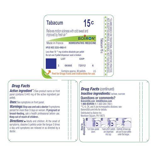Boiron Tabacum 15C for Motion Sickness with Cold Sweat & Improved by Fresh Air - 80 Pellets - image 9