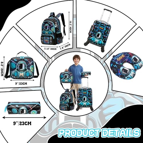 Image of Kid's Luggage Set 5 Piece Suitcase Set 16 inch Hardside Luggage with Spinner Wheels Boys Carry on Luggage Travel Rolling Luggage Airline Approved