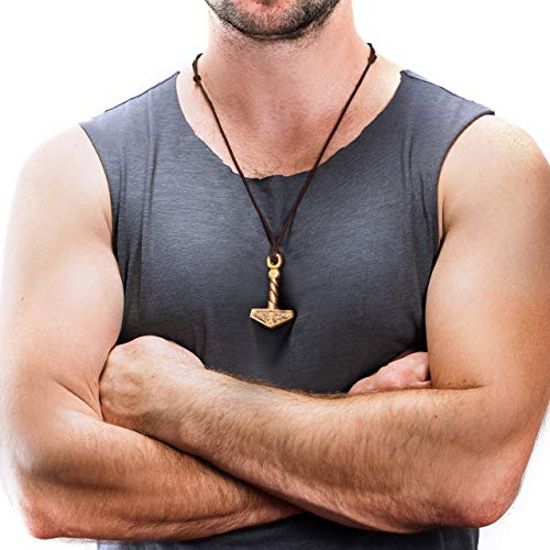 Norse Tradesman Thor's Hammer Necklace - Solid Brass Mjolnir Pendant With Adjustable Genuine Leather Cord #TOP1