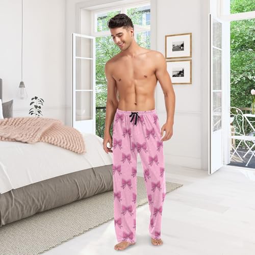 Men's Cute Pink Bows Pajama Pants with Pockets - Straight Fit Cotton Sleep Bottoms for Lounge & Nightwear#610 6