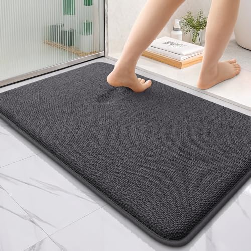 Image of OLANLY Thick Memory Foam Bath Mat Rug 35x24, Extra Soft Absorbent Bathroom Rug, Quick Dry Bath Mats, Non-Slip, Machine Washable Carpet for Bathroom, Tub and Shower, Home Decor Accessories, Dark Grey