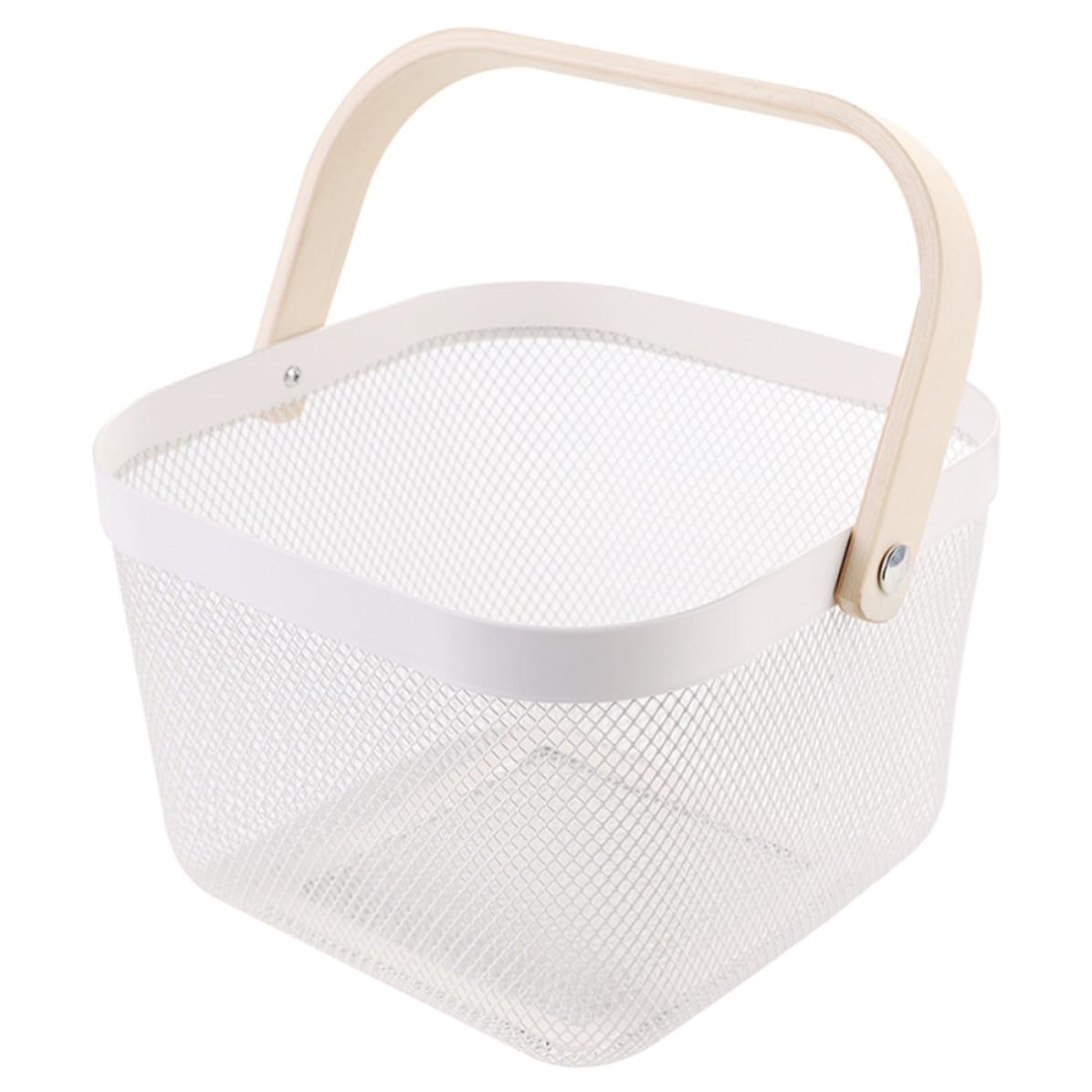 Cesta de almacenamiento portátil de hierro con asa de madera y compartimentos