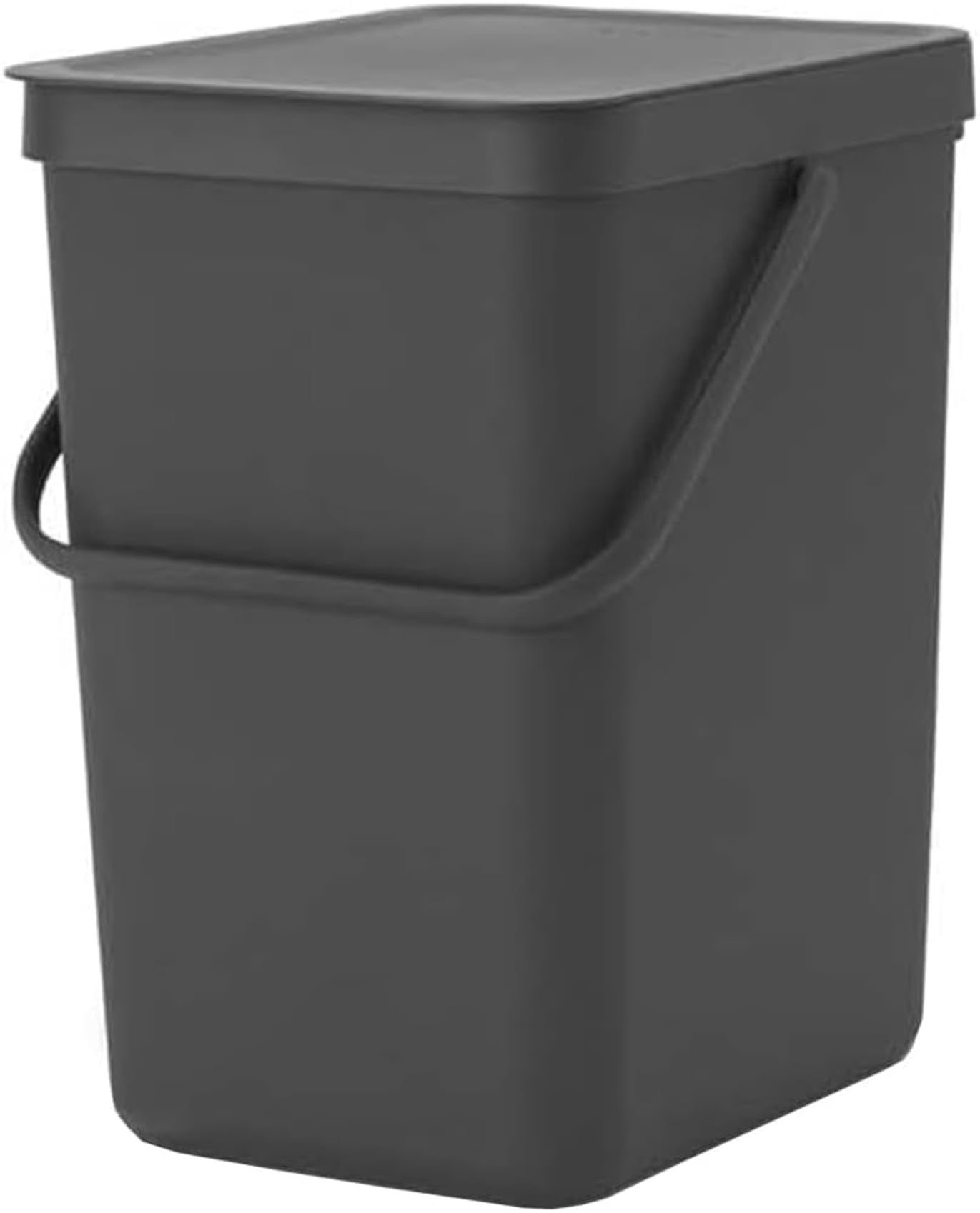 Brabantia Sort & Go Waste Bin 25L (Grey), Space-Efficient Plastic Recycle Container with Handle, Removable and Stay-Open Lid, Easy to Clean Kitchen Bin without Nooks and Rims