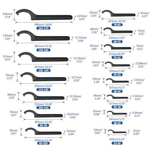 Sharplace 8 Stück ER Hakenschlüssel Spannzange Spannfutter Für Drehmaschine Spannmutter ER Halter Öffnen Größe 22mm-65mm / 0,87-2,56, C Hakenschlüssel Spannzangenfutter für Rundmutter