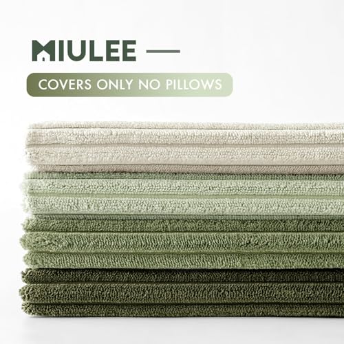 Image of MIULEE Decorative Throw Pillow Covers Set of 4 Summer Light Green Gradient Natural Earthy Modern Classic Soft Corduroy Cushion Covers for Sofa Couch Bed Living Room Spring Home Decor 24x24 Inch