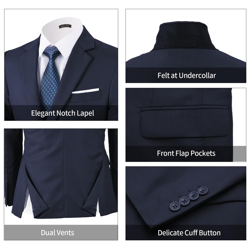 Image of WEEN CHARM Men's 3-Piece Slim Fit Suit Set-2-Button Blazer,Vest & Pants-Formal Wedding,Prom,Party & Business Tuxedo