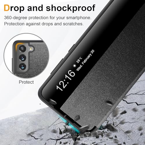 Flip Case for Samsung Galaxy S21 FE Case S View, Frosted Translucent Window Clear View Folio Protective Phone Case, 360 Degree Full Body Shockproof Flip Cover Case for Samsung S21 FE 5G (Black) by Croazhi - Used condition - Image 2