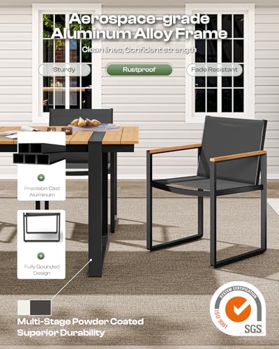 Image of Outdoor Dining Set, Patio Table and Chairs Set, 7 Piece HDPS + Aluminum Patio Furniture Set with Umbrella Hole, Patio Dining Table Set (Gray-Teak)