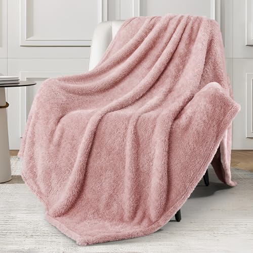 Exclusivo Mezcla Manta Polar de Felpa, Súper Suave, Manta Mullida y Cálida para Sofá, Cama, Uso en Cualquier Estación, 130x170 CM, Rosa