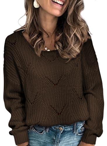 Image of Dokotoo Womens Sweaters 2026 Crewneck Cute Elegant Soft Long Sleeve Hollow Cable Knit Pullover Tops