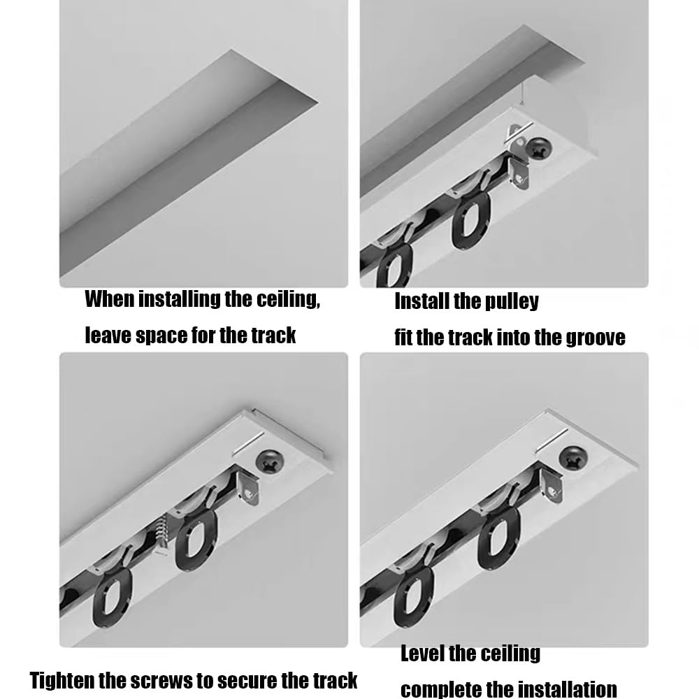 Rail de rideau de plafond de 3 m, système de rails cachés, tringle à rideaux silencieuse, installation facile, blanc, 1 m, parfait pour la décoration d'intérieur et les solutions pour économiser de