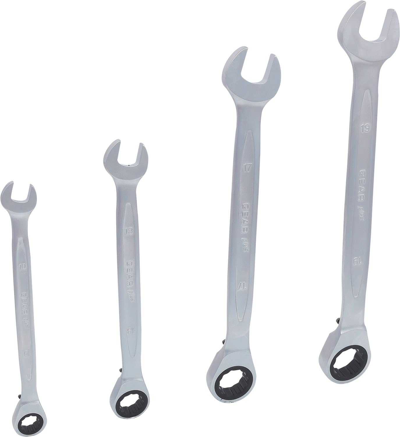 KS Tools 503.4604 GEAR+Zest kluczy plasko-oczk z grzechot. przelaczalnych, 4-szt, na zawieszkach