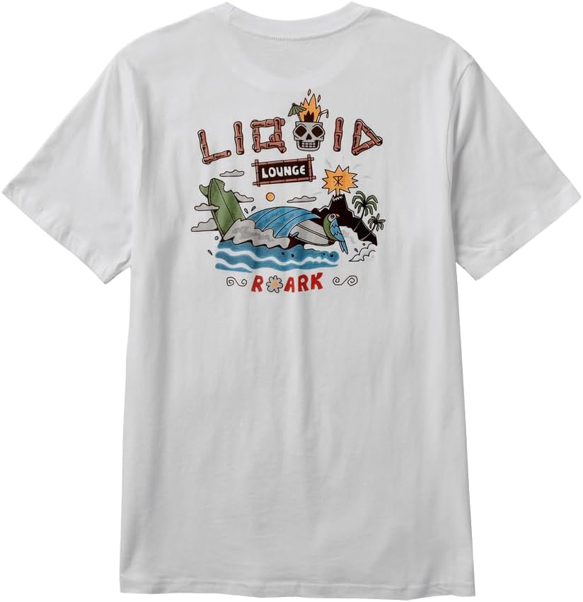 Roark Liquid Lounge SS Tee WHT S - Men's Fashion Casual Short Sleeve T-Shirt Cotton - Regular Fit - Lifestyle Beach Apparel