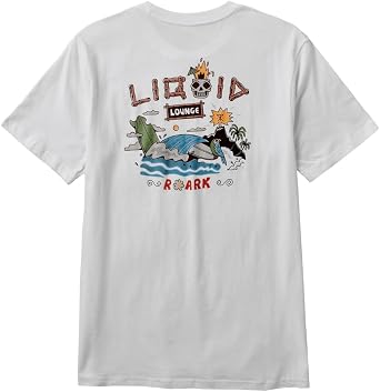 Roark Liquid Lounge SS Tee WHT S - Mens Fashion Casual Short Sleeve T-Shirt Cotton - Regular Fit - Lifestyle Beach Apparel