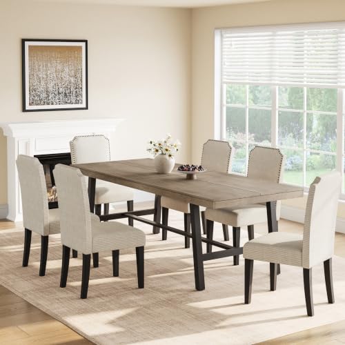 Image of GarveeHome Industrial Dining Table for 8-10 People, 86.61 inch Long Kitchen Table with Sturdy Metal Frame, Rectangular Counter for Dinner, Kitchen, Dining Room (Grey, 87 inch Non-extendable)