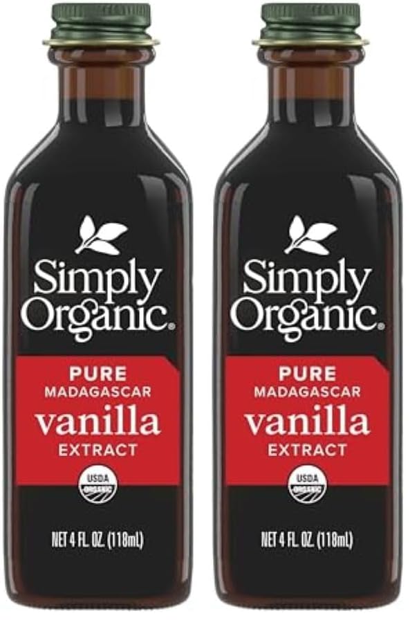 Simply Organic Pure Madagascar Vanilla Extract, 4-Ounce Glass Jar, Certified Organic, Sugar-Free Flavor For Smoothies (Pack of 2)
