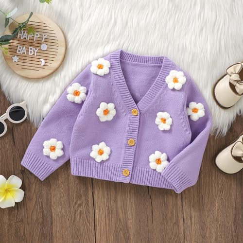 Toddler Baby Girl Sweater Floral Cardigan Knit Long Sleeve Coat Cute Fall Winter Outfits Clothes Infant Newborn3