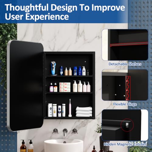 Image of ACEMIRO 24x30 Inch Bathroom Medicine Cabinet with Mirror Metal Framed Recessed or Wall Mounted Mirror Medicine Cabinets for Bathroom Brushed Silver