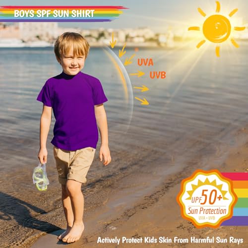 Image of Boy's UPF 50 Rash Guard Swim Shirts Short Sleeve Sun Protection SPF Fishing Surfing Water Beach Shirts Quick Dry
