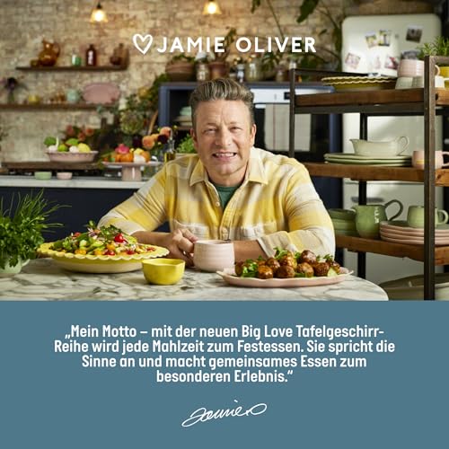 Jamie Oliver Big Love Servier-Set mit Platte und Schüssel, Steingut, rund, grün, tief, organisch geformte Servierschüssel, spülmaschinenfest, ofenfest