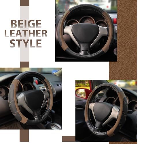 Image of Elantrip Leather Steering Wheel Cover 15 1 /2-16 inch Universal Padded Soft Grip Breathable for Car Truck SUV Jeep Anti Slip Brown