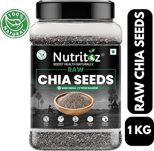 Image of Nutritoz Chia Seeds 1Kg Weight Loss Management with Omega 3, Fiber Rich in Calcium, (1000 g)