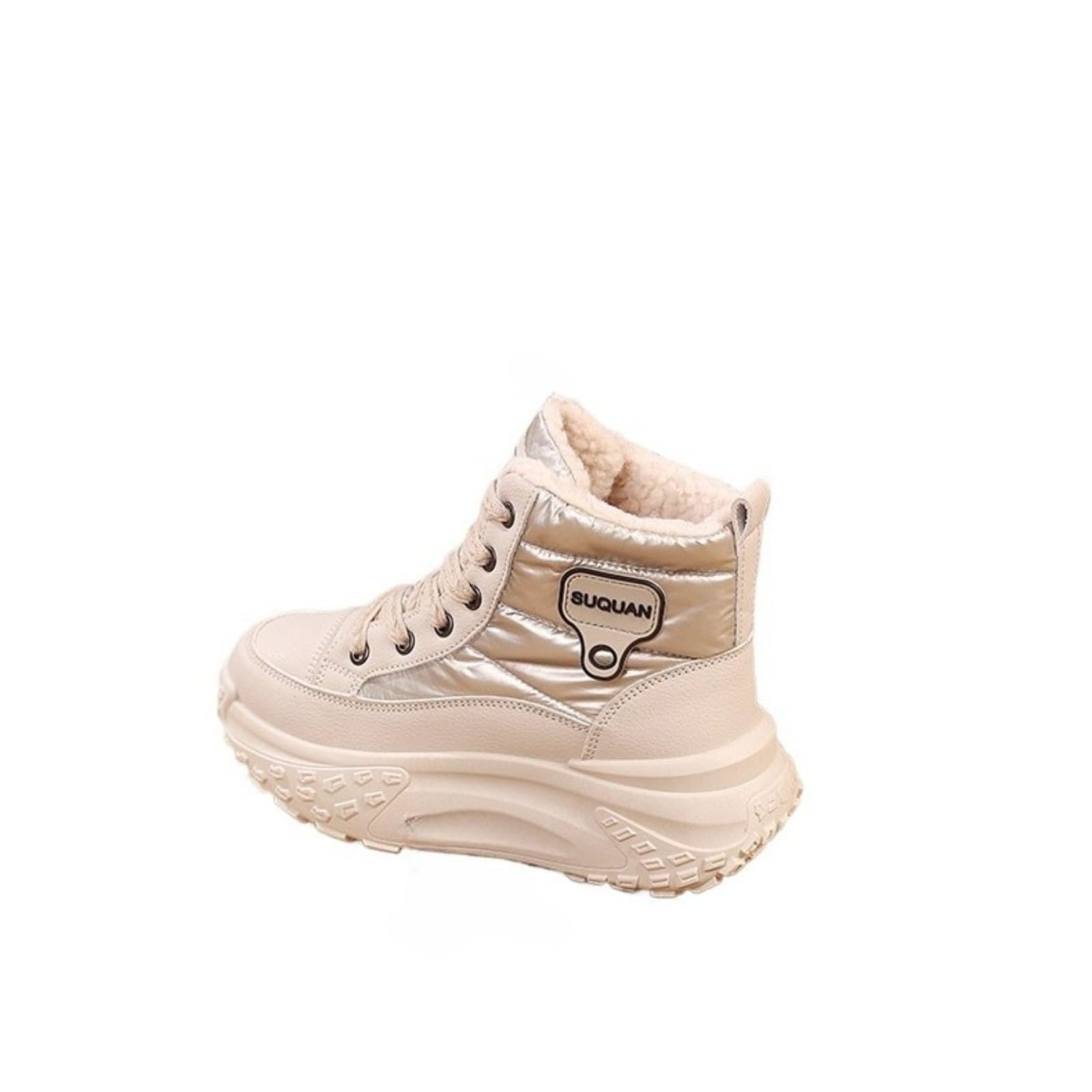 Womens Winter Snow Boots Slip-On Faux Fur Lined Platform Casual Shoes for Outdoor Comfort Khaki 7 5