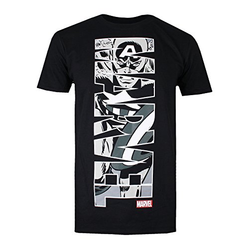 Marvel Camiseta Vertical Captain America para Hombre, Negra, Talla XXL