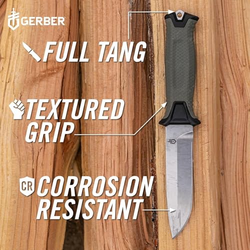 Image of Gerber Gear StrongArm - Fixed Blade Survival Tactical Knife for Camping, Outdoor, Hunting - Ergonomic Utility Tool with Sheath - Made in USA - Sage Green, Plain Edge