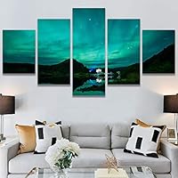 SIGNWIN 5 Panel Canvas Wall Art Astronomy & Space Contemporary Cosmic Dramatic Green Group Photography Realism Ultra for Home Decorations Ready to Hang - 60