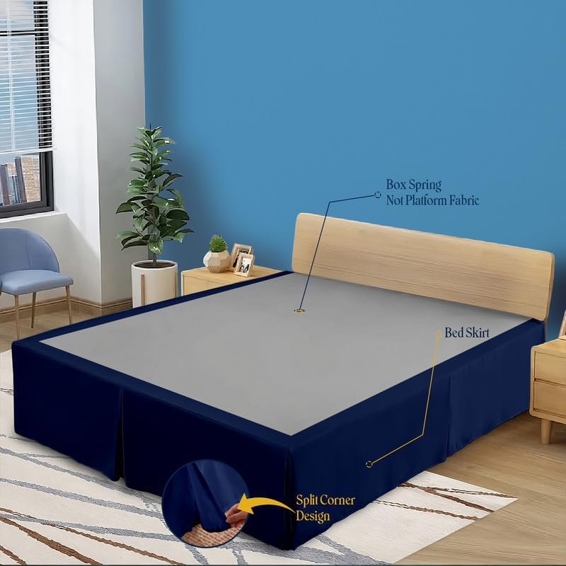 Miniatura 3 de Falda de cama azul marino para cama de tamaño Queen, caída de 17 pulgadas, estilo mágico plisado, tela de microfibra en el centro y plisados, faldas