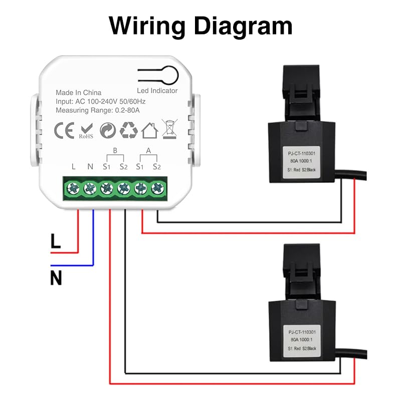 Image of Tuya App Smart Single /Two-Way WiFi Energy Meter, Current Transformer Clamp Sensor KWh Energy Quantity Monitor Voltmeter Amperemeter (2way)