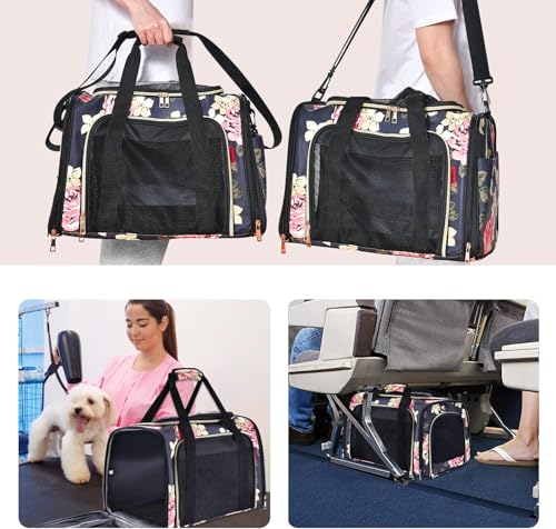 Image of KIKA Pets Goldfinch Cat Bag Carrier | Small Dog Puppy Bag Carrier | Large Size (20 x 12 x 12 inches), French Peony Print