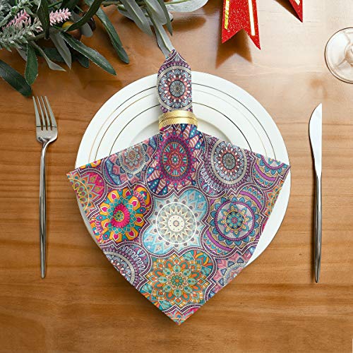 Alaza Indian Mandala Pattern Cloth Napkins Dinner Napkins Set Of 6,Reusable Table Napkins Washable Polyester Fabric For Cocktail Party Holiday Wedding Home Decorative #TOP4
