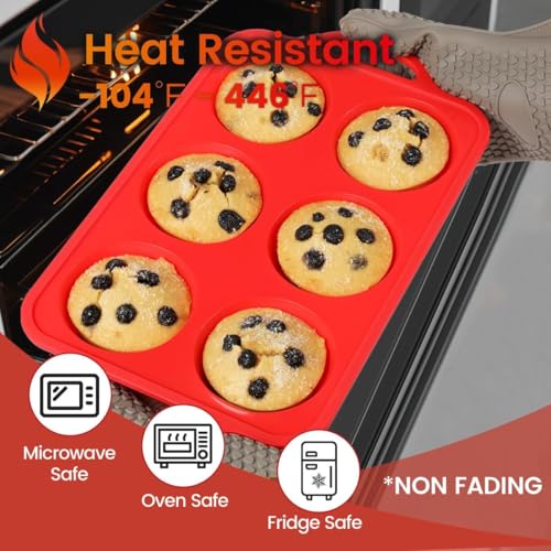 Image of CAKETIME Large Muffin Pan Jumbo, Metal Reinforced Frame 3.5 Inch Large Silicone Cupcake Pan 6 Cup Jumbo Muffin Tin for Baking Easy to Handle
