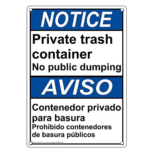 Weatherproof Plastic Vertical ANSI Notice Private Trash Container No 