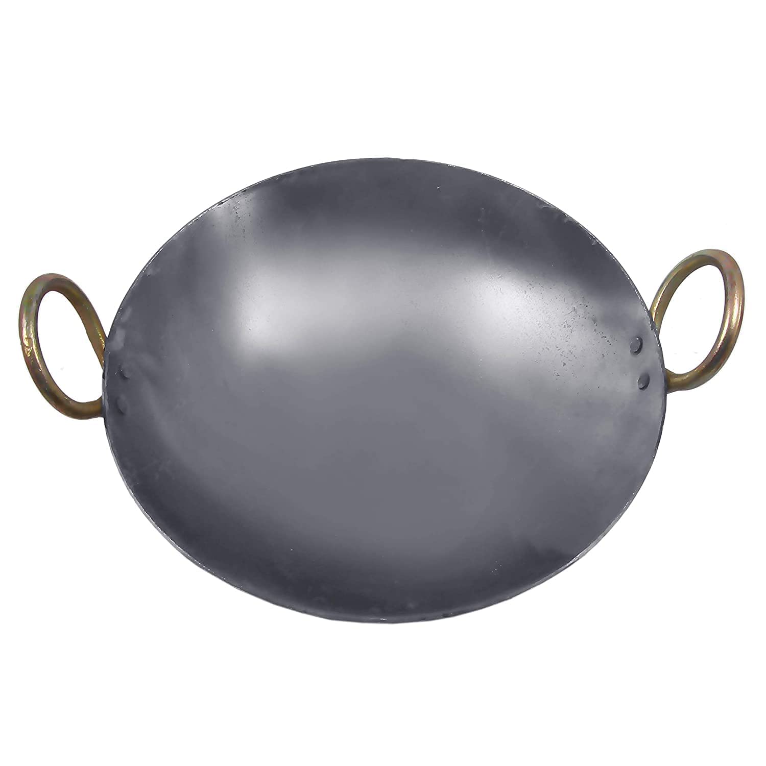 Damurhu Iron Deep Kadai Frying Pan Cooking Multipurpose Use Fry Heavy Base Kadhai Handmade with Handle Golden Rings Silver Color Size-9 4