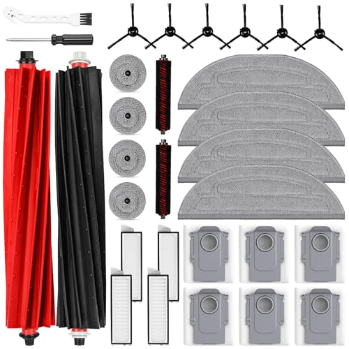 Image of 30 Pack Accessories Kit for Roborock S8 MaxV Ultra Robot Vacuum | 1 Pair Main Brushes, 2 Self-Cleaning Brush, 6 Side Brush, 4 Filters, 4 Round Mop Pads, 4 Long Mop Pads, 6 Dust Bags, 2 Tools