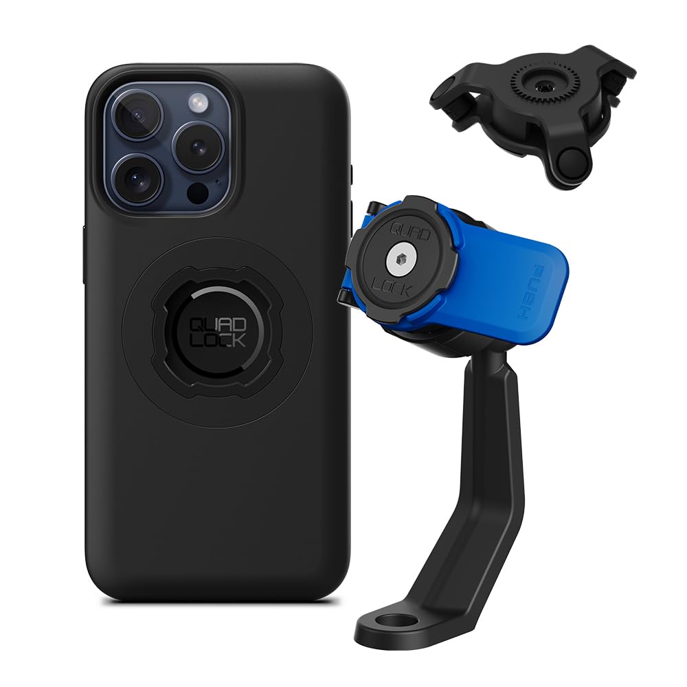 Quad Lock Mirror Stem Motorcycle Phone Mount with Vibration Dampener and MAG Phone Case for iPhone 15 Pro Max