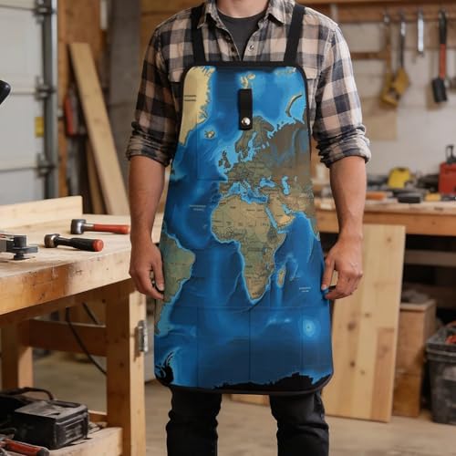 Delantal de trabajo con diseño de mapa mundial y 8 bolsillos miniatura 5