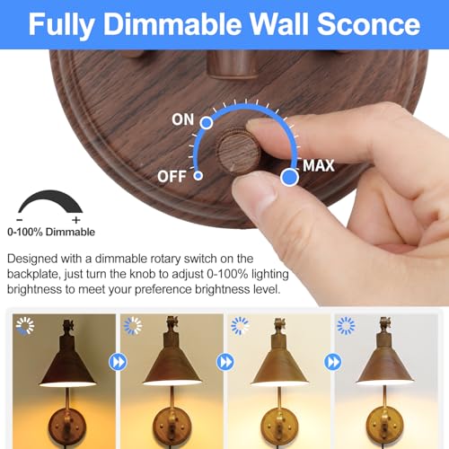 Image of TRLIFE Wall Sconce Plug in, Dimmable Wall Sconce with Switch Swing Arm Wall Lights Plug in Wall Mounted Light Wall Sconces Lighting with 6FT Plug in Cord, E26 Base(1 Pack, Walnut Color)